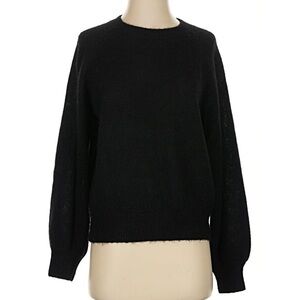 Doen Alpaca and Wool Blend Black Crewneck Puff Sleeve Sweater